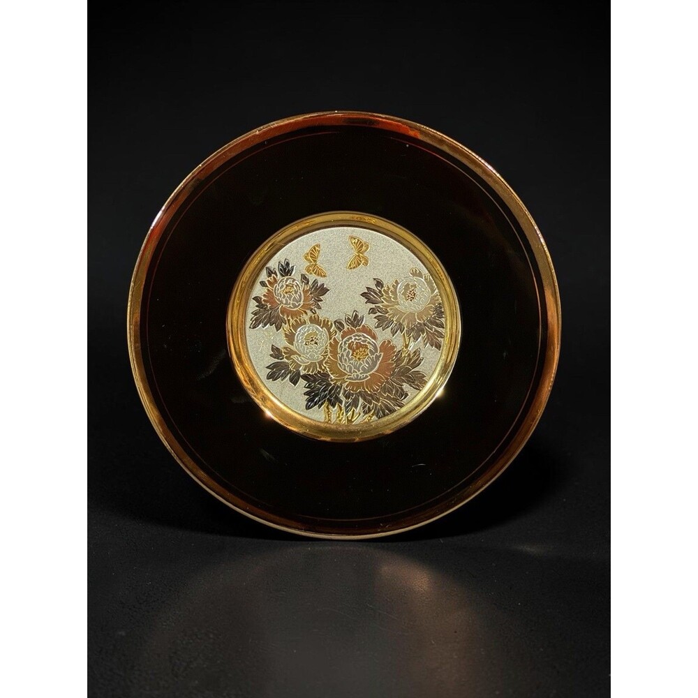 Vintage Japanese Lotus Butterfly Plate The Art of Chokin 24K Gold Edge 6" W/ Std